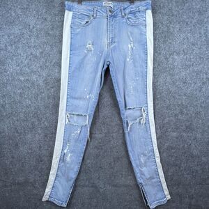 Reputation Studios Jeans Mens Large Skinny Ripped Stretch Ankle Zip White Stripe